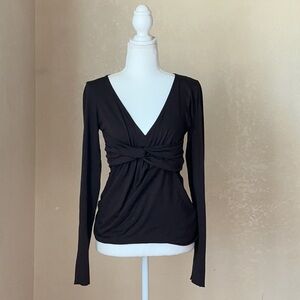 Velvet Brown Long Sleeve V-Neck Top